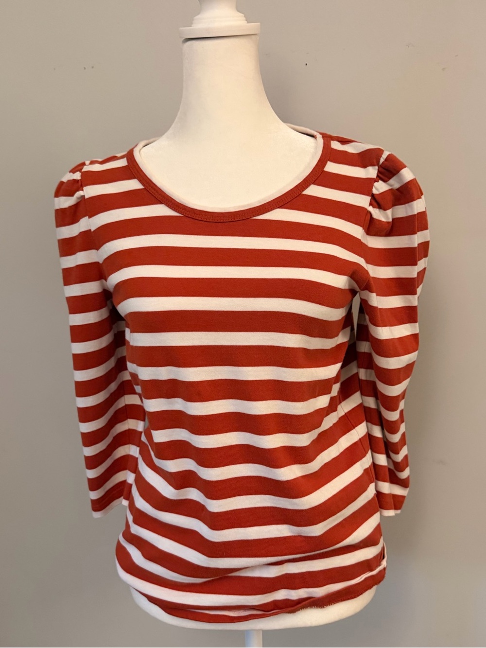 J. Crew Striped Puff-Sleeve Women’s Top in Rust and White